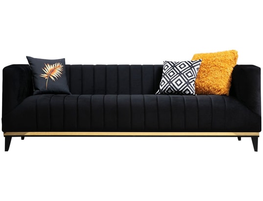 CONCEPT1 - Canapé tissu Bellino 3 places noir 222 x 89 x h75