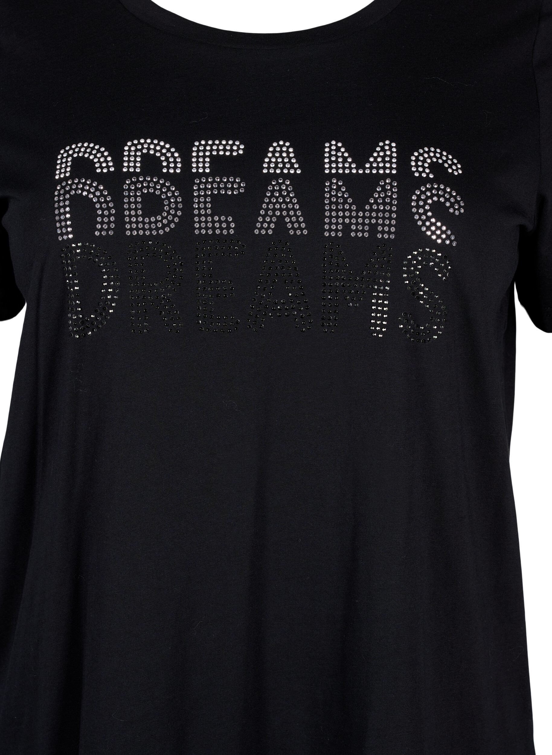 Bomulds t-shirt med rhinesten motiv