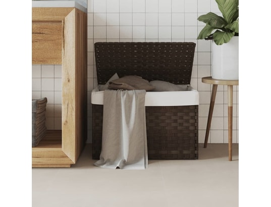 VIDAXL - Panier à linge avec couvercle marron foncé résine tressée