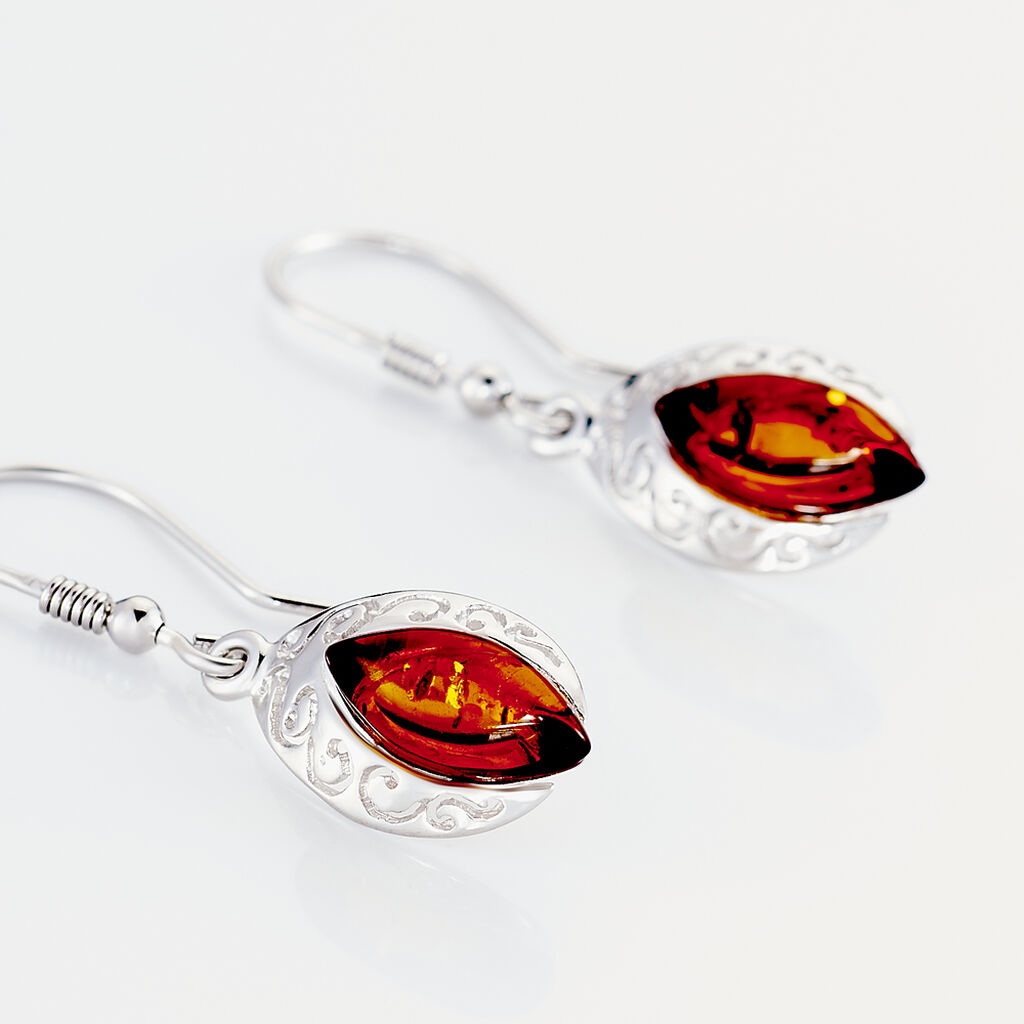 Boucles D'oreilles Argent Blanc Enya Ambre