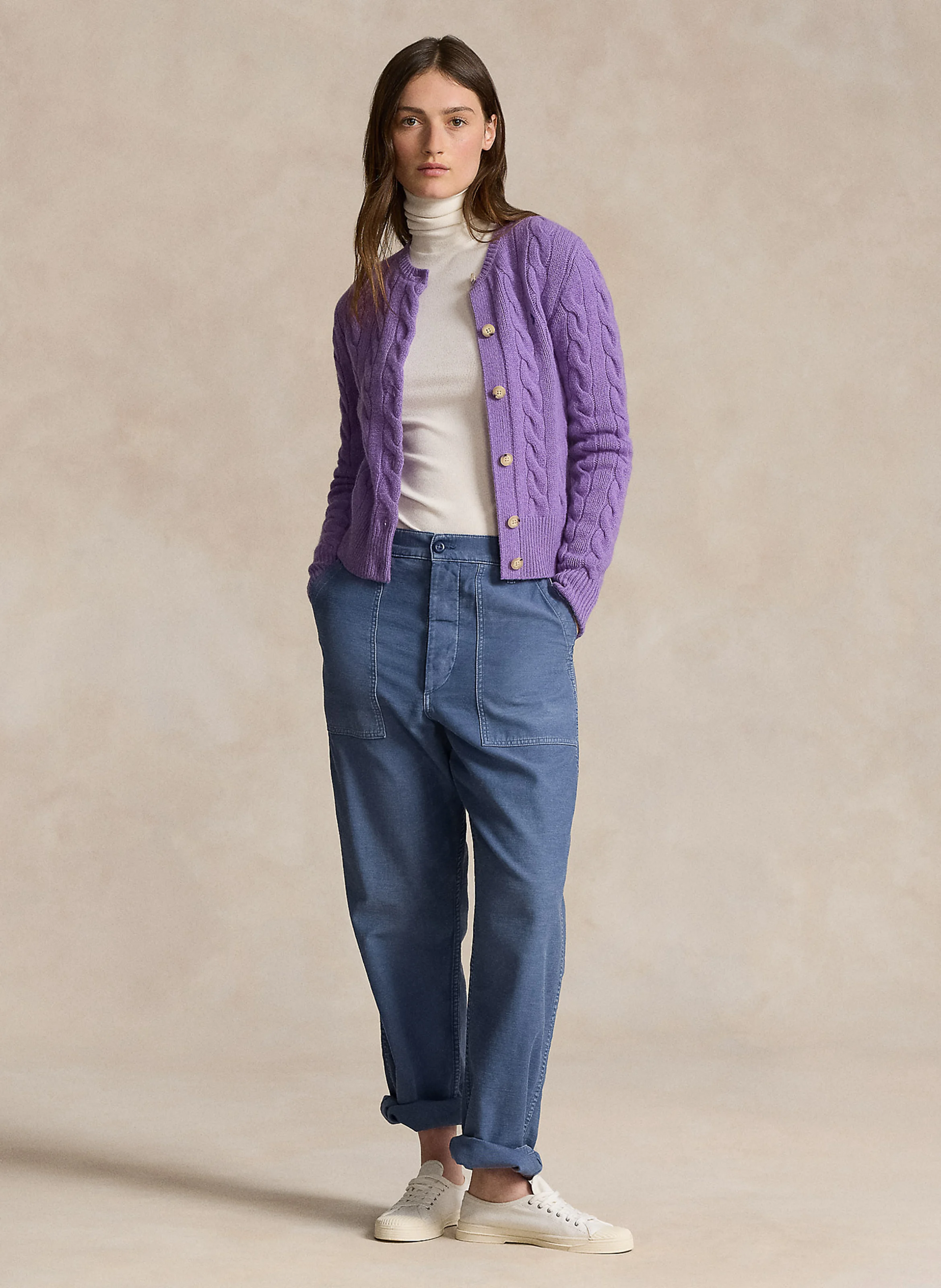 Gilet col rond en laine et cachemire | Violet