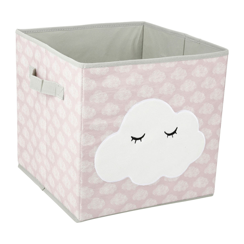 Boîte de rangement pliable nuage gris et rose 30x30x30cm