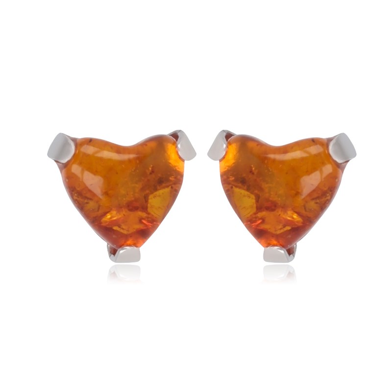 Boucles d'oreille argent rhodié et ambre forme coeur