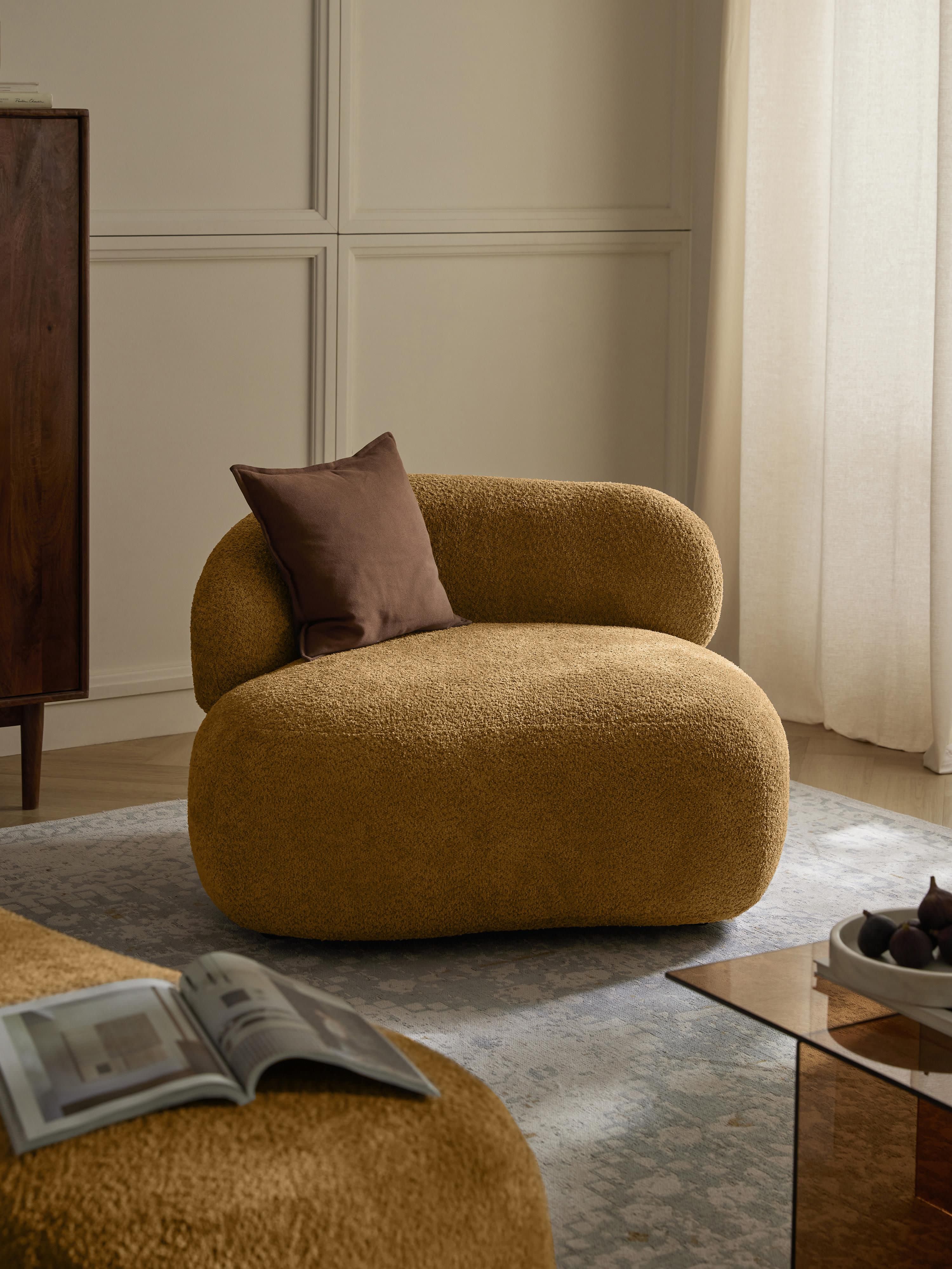 Loungefauteuil Alba uit teddy-bouclé