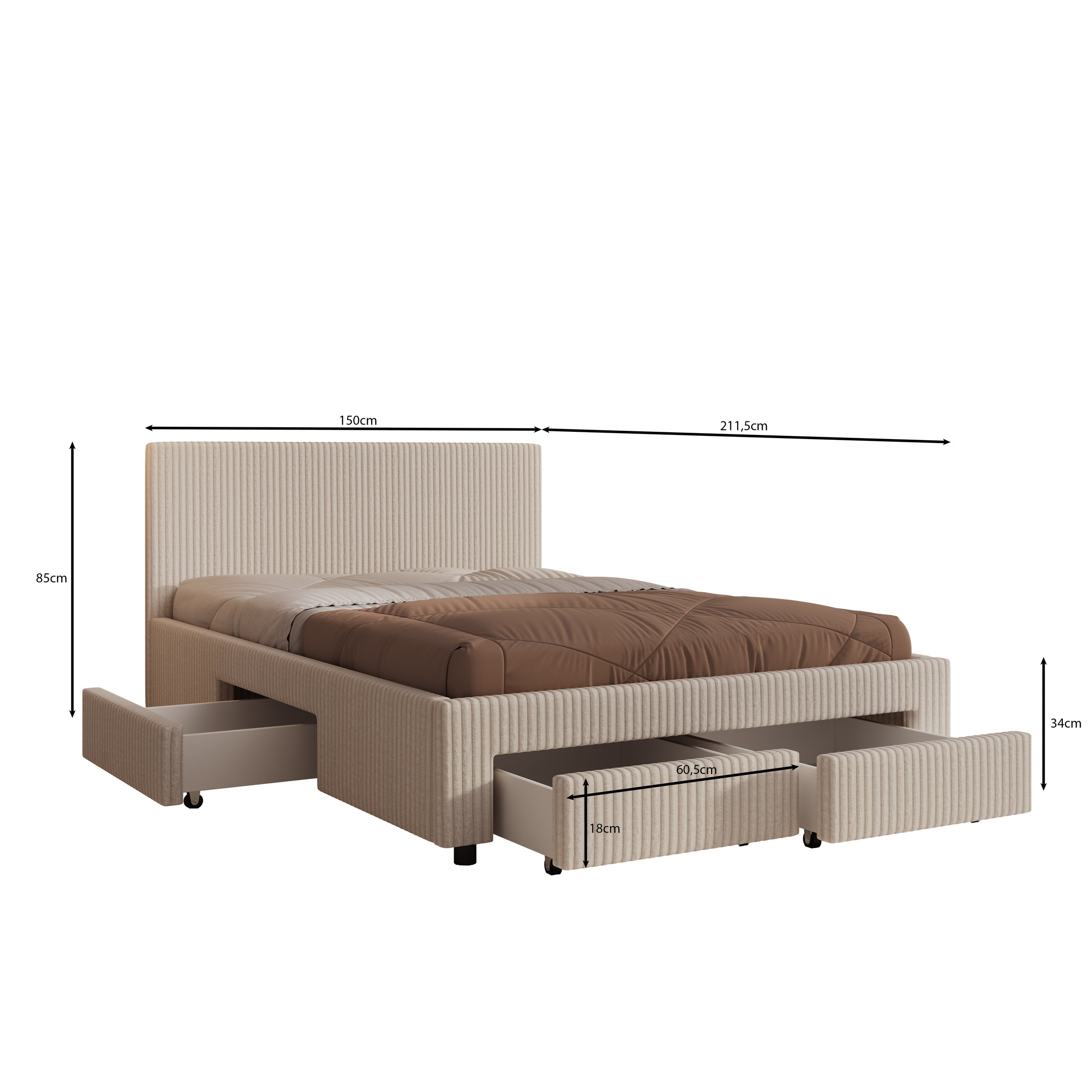 Suente - Tweepersoonsbed met 4 lades - Teddystof Wit - 140x200 cm