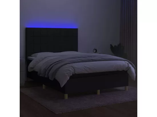 Sommier tapissier avec matelas et LED Noir 140x190 cm Tissu