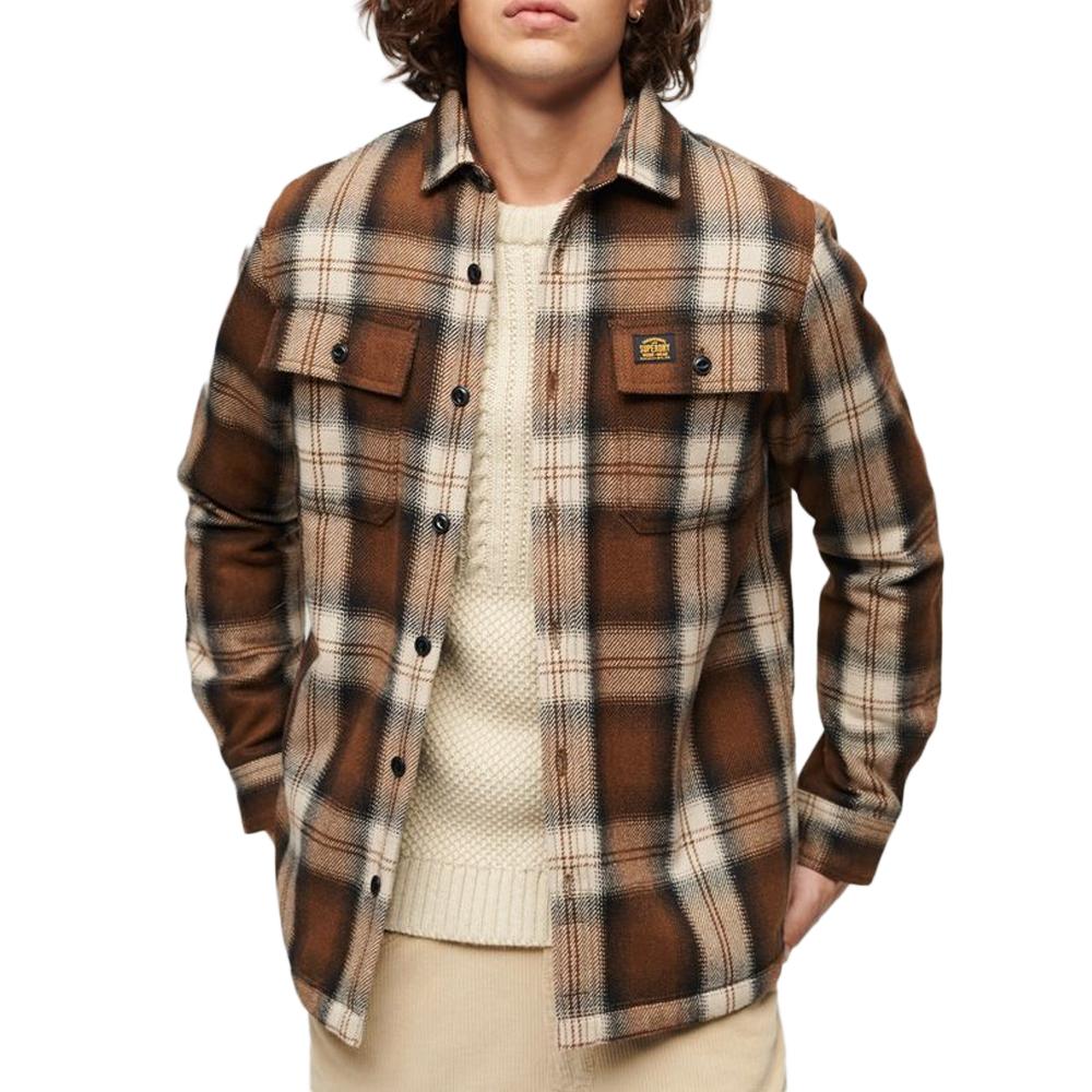 Superdry Surchemise Marron/Gris Homme Superdry Wool Miller