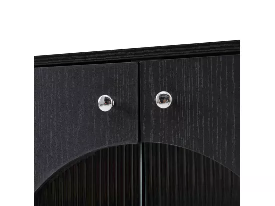 Buffet bas - 2 portes vitrées et 2 portes en rotin - Noir