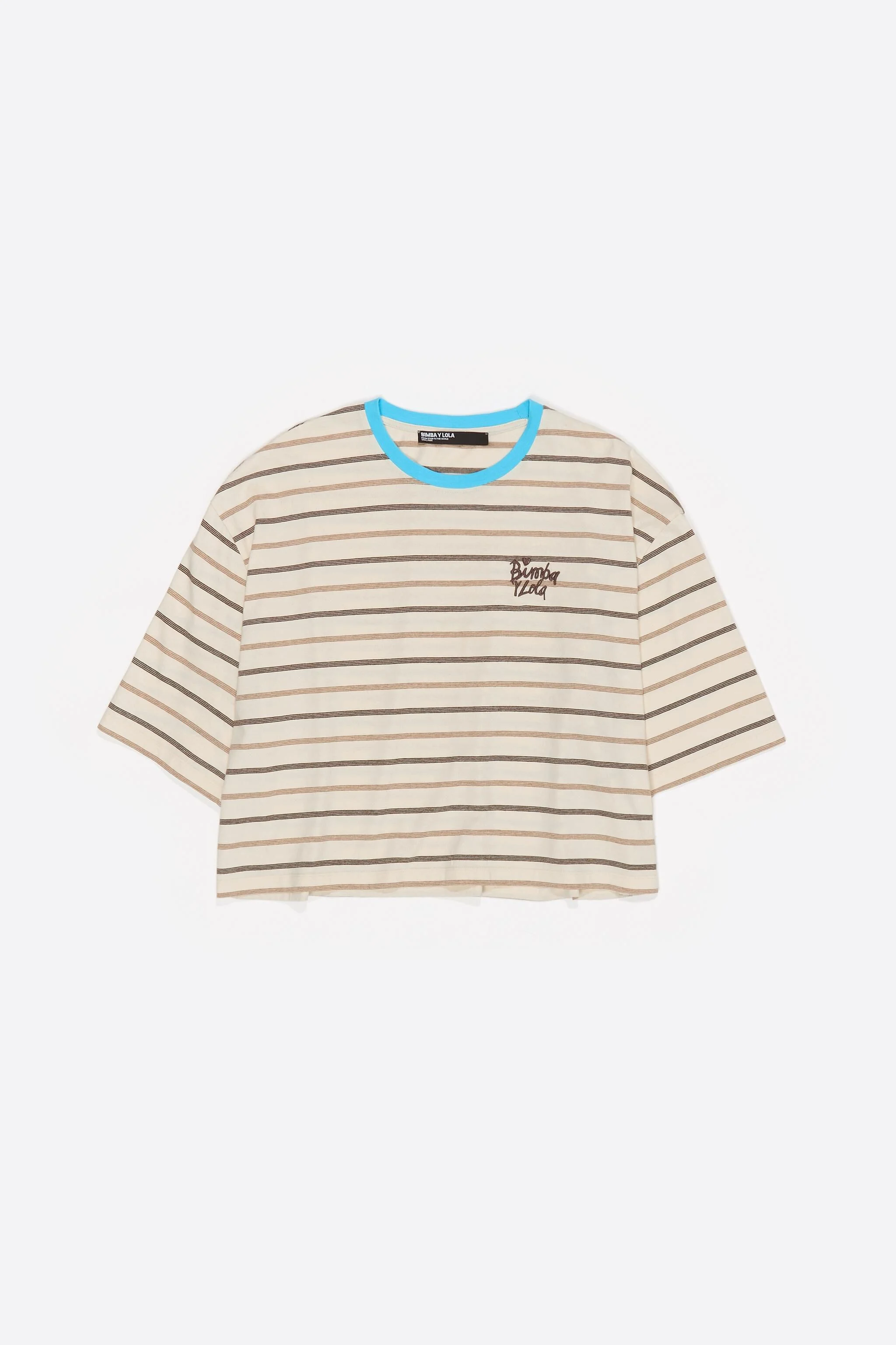 Camiseta quadrada de algodão listrada marrom