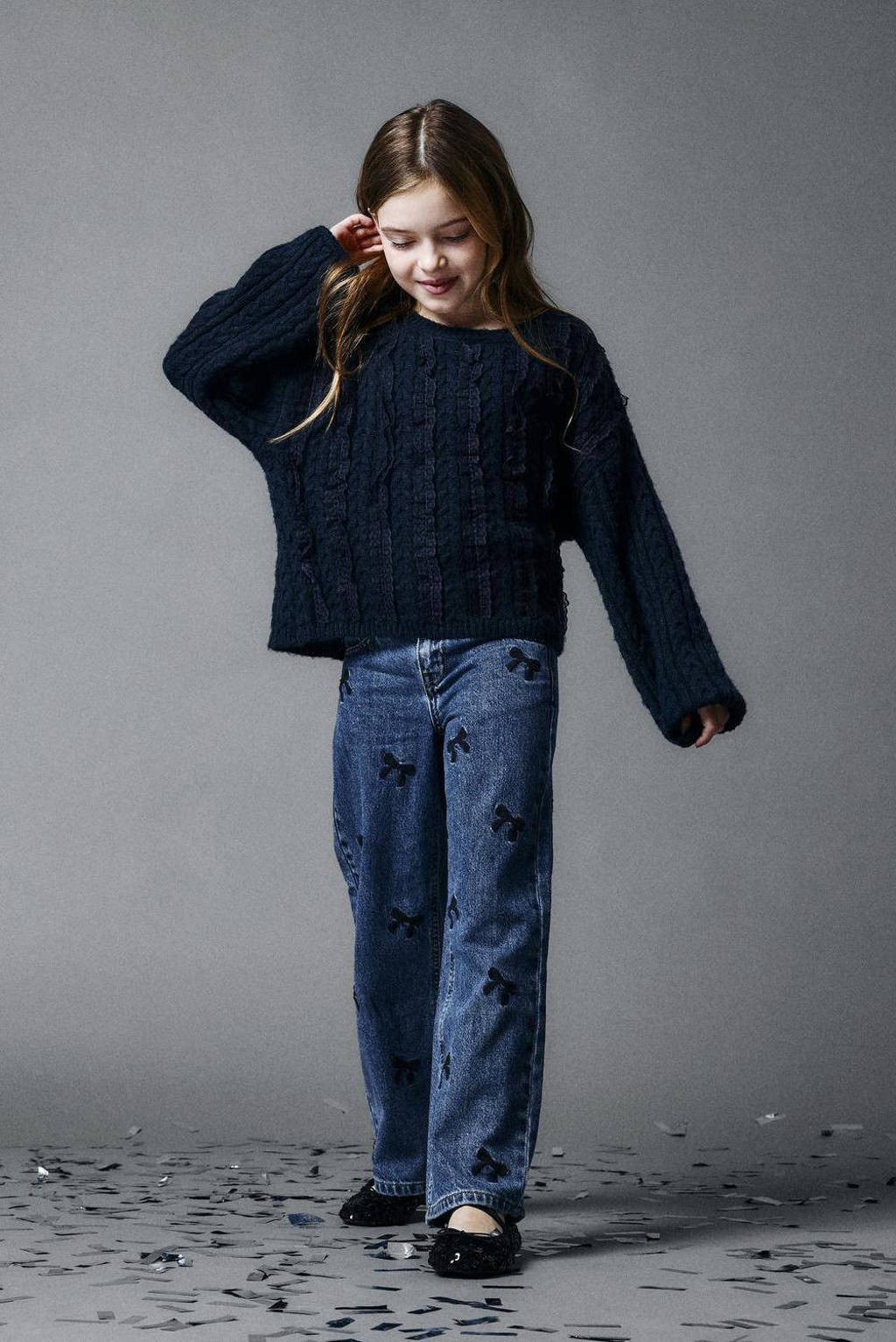 NAME IT wide leg jeans NKFROSE met all over print en borduursels medium blue denim