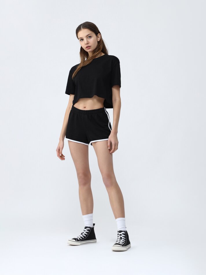 Conjunto de 4 shorts básicos de fleece com detalhes - Laranja Claro