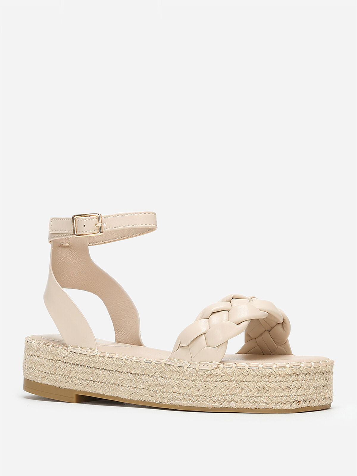 Sandales beiges à plateforme et bride tressée Beige- Beige