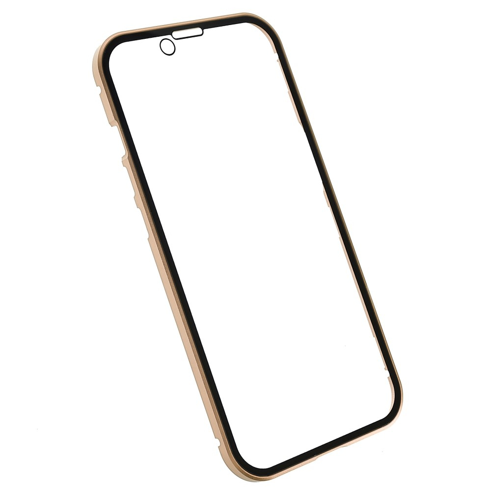 iPhone 14 Magnetische Alu Schutzhülle mit Panzer Glas Backcover   Displayschutz (Magnet-Technologie) - Gold