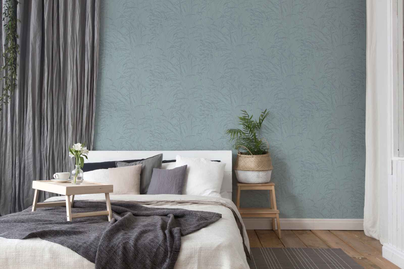 A.S. Creation Vliestapete - blau metallic - Pampasgras- 10 Meter