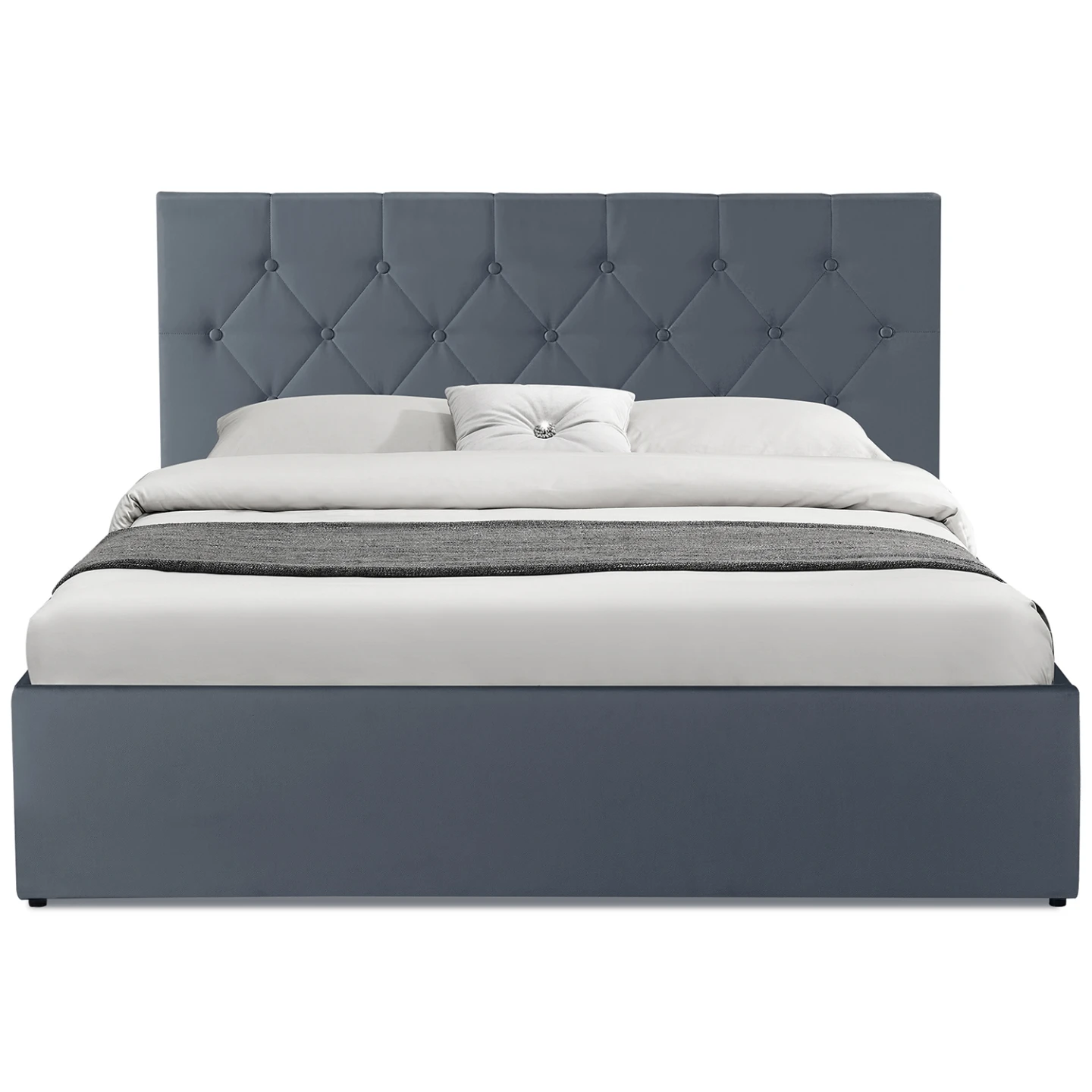 Lit coffre double AUSTIN avec tête de lit et sommier 140 x 190 cm PVC gris