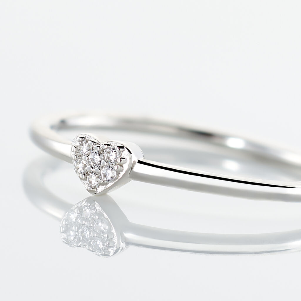 Bague Accumulation Coeur Argent Blanc Oxyde De Zirconium