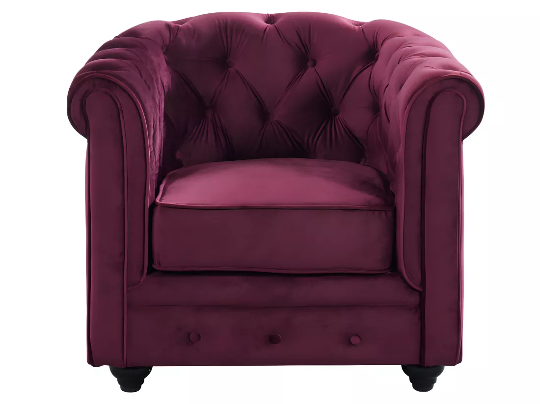 Canapé 3 places et 2 fauteuils CHESTERFIELD - Velours pourpre