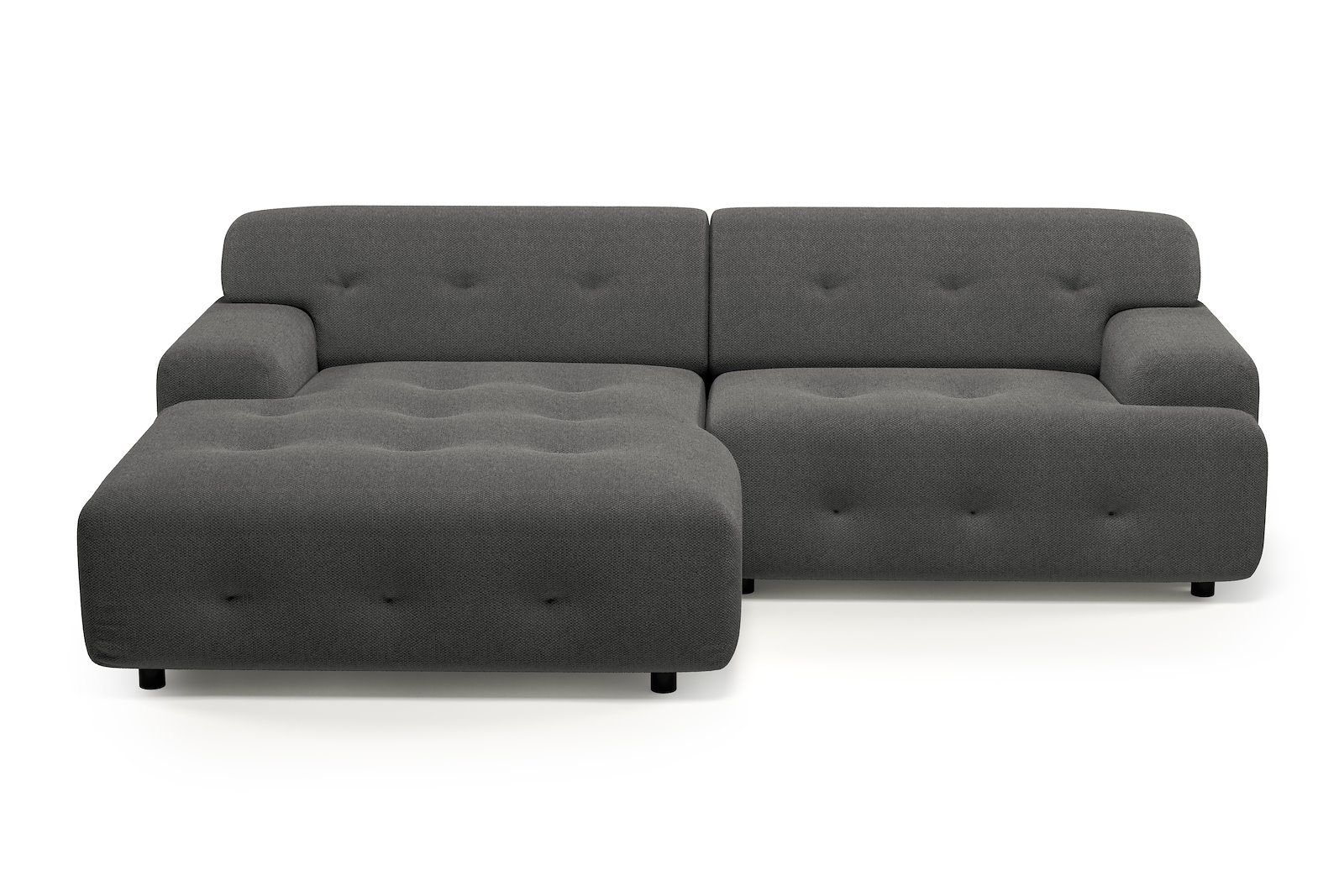 Bob sofa 1,5-seter med sjeselong venstre. Tekstil Mito 169 Antracite med sorte ben.
