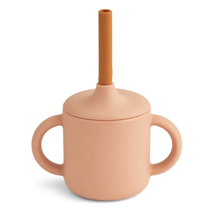 Liewood Tasse d'apprentissage et paille Cameron en silicone | Rose