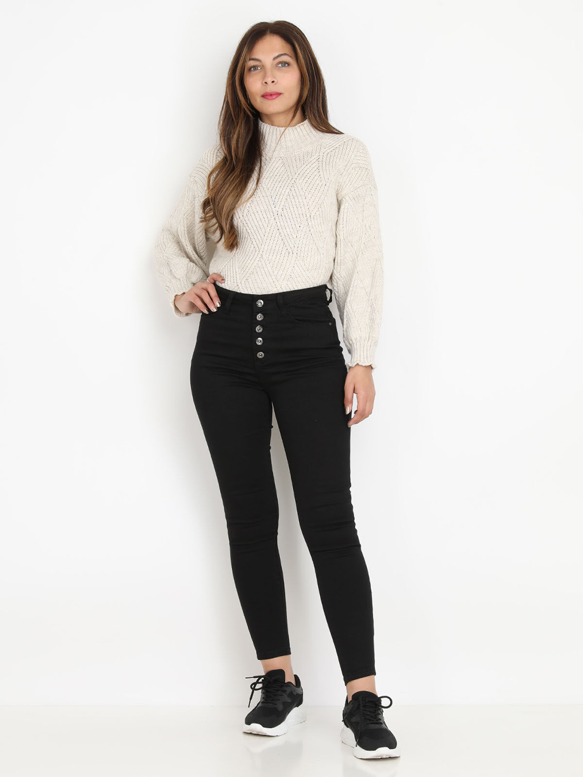 Jeans skinny et boutonné- Noir