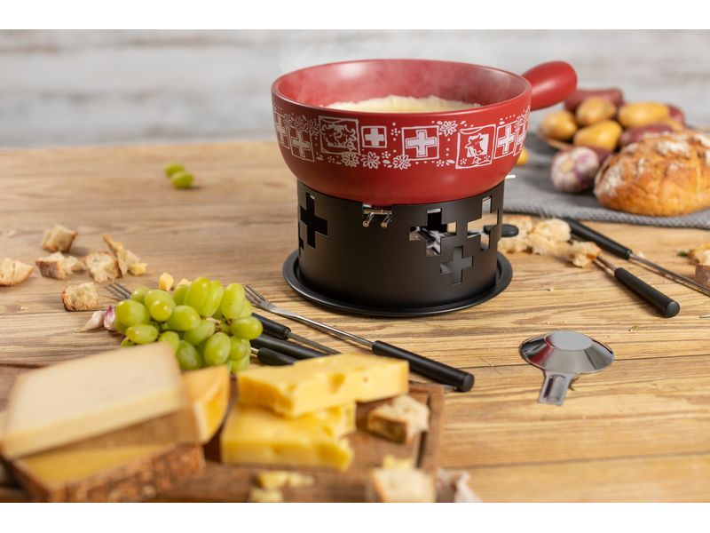 Kuhn Rikon Käsefondue-Set Suisse 8 Teile, Rot/Schwarz Käsefondue-Set