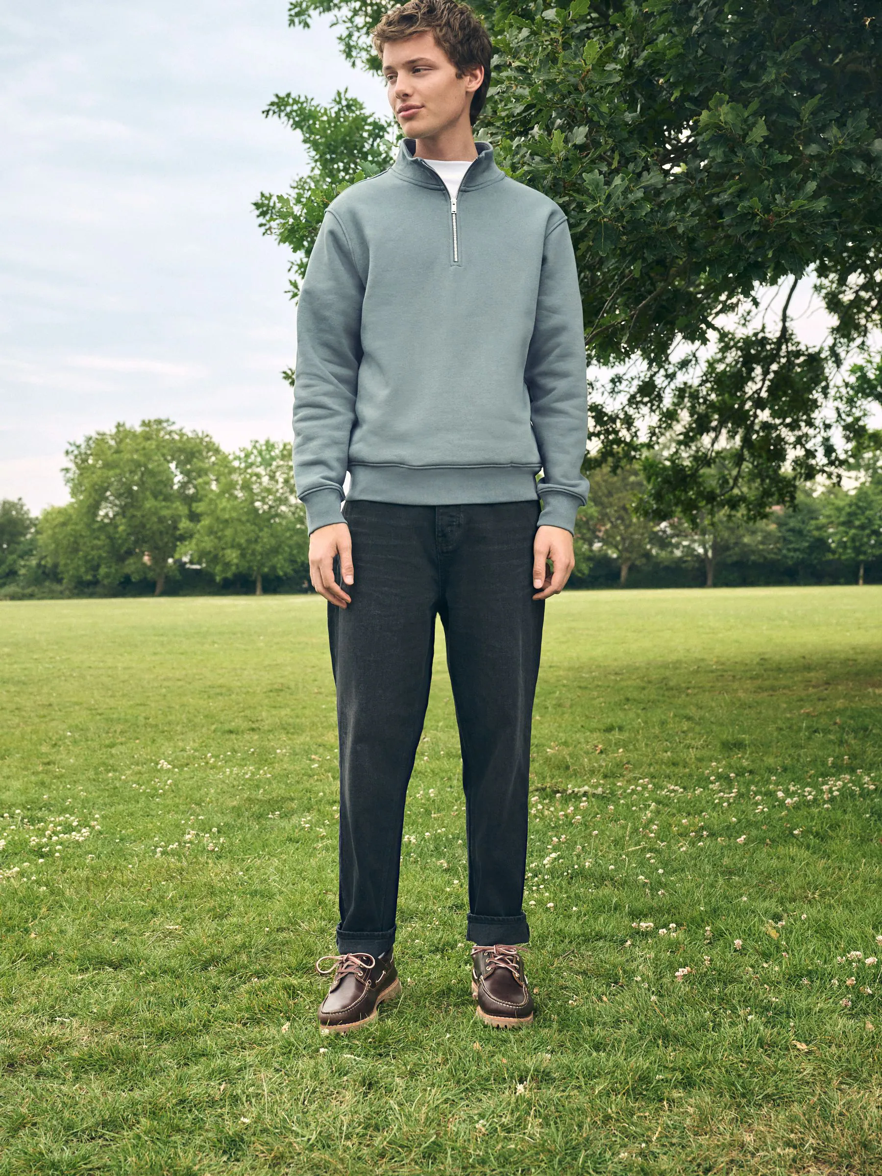 Blauw/Groen - Kwartrits - Sweatshirt van jersey met hoog katoengehalte