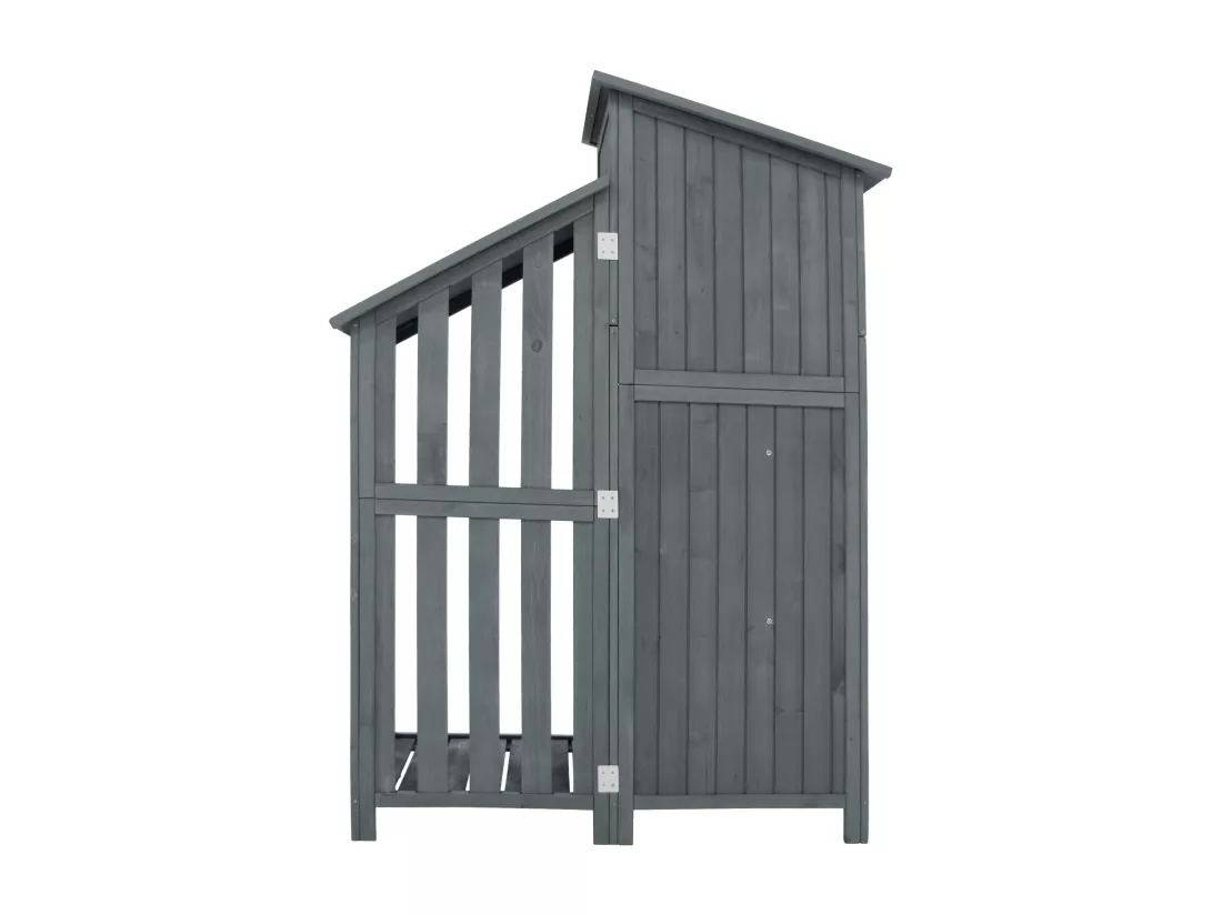 Abri de jardin en bois massif avec toit pente en PVC - 2 étagères 3 portes loquets - L124 x P46 x H174 cm - Gris