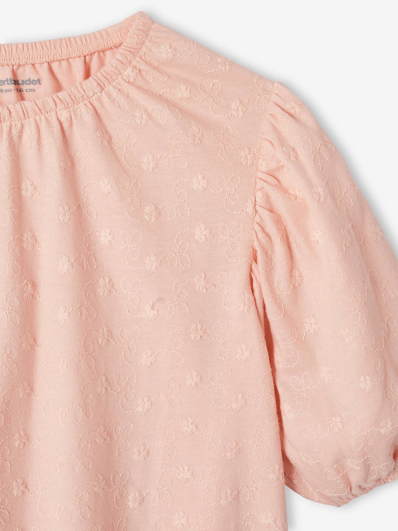 Blusa de malha vazada para meninas, rosa claro