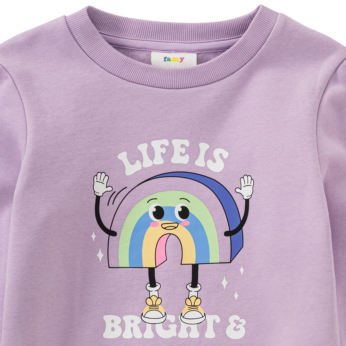 Famy Mädchen Sweatshirt mit Regenbogen-Print helllila
