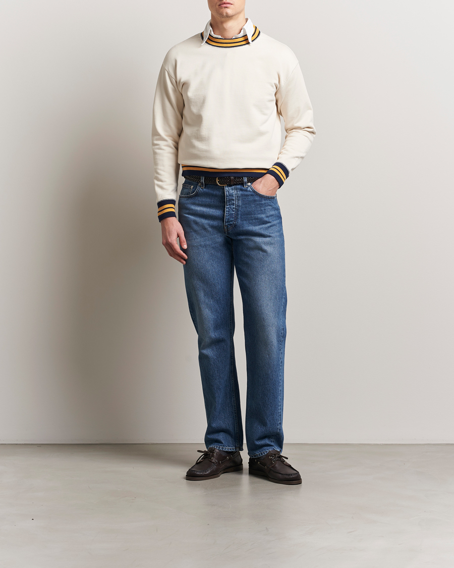 Drake's Striped Rib Long Sleeve Sweatshirt Ecru/Navy