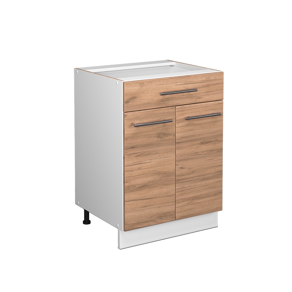 Vicco Schubunterschrank Küchenschrank Küchenmöbel Fame-Line Weiß Eiche modern 60 cm Küche Einbauküche Drehtür Schublade Einlegeboden Blende Küchenzeile