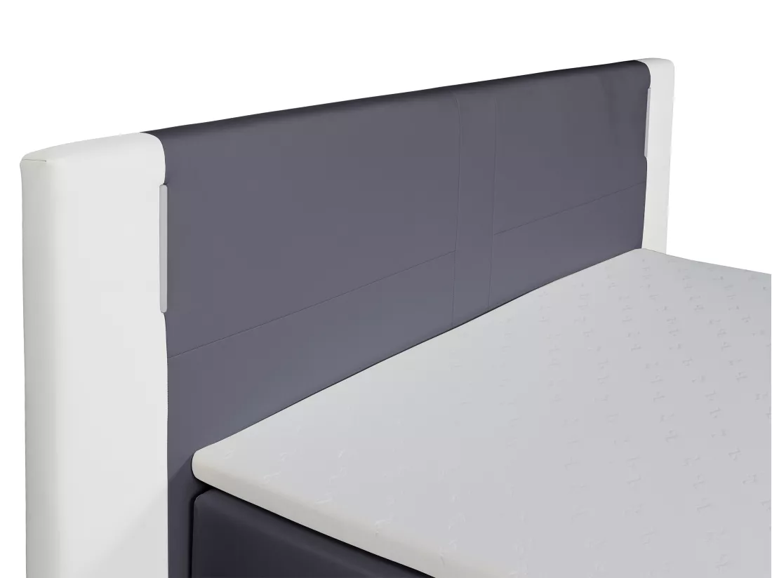 Ensemble complet boxspring tête de lit avec leds + sommiers + matelas + surmatelas - 160 x 200 cm - Simili - Blanc et gris - ASTI II de YSMÉE