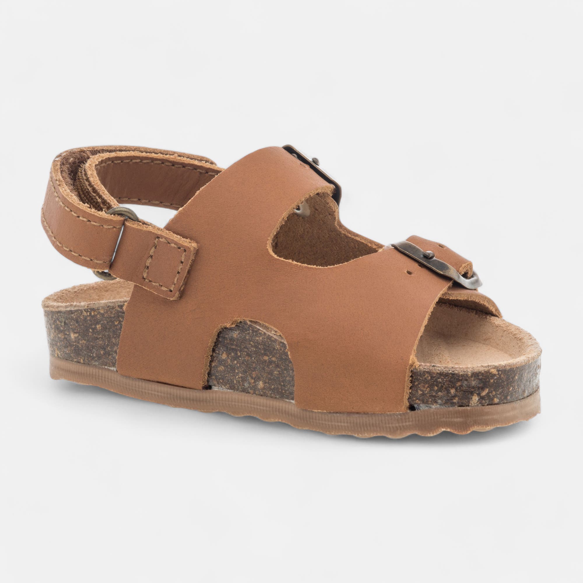 Mules semelle liège Bébé garçon en cuir marron