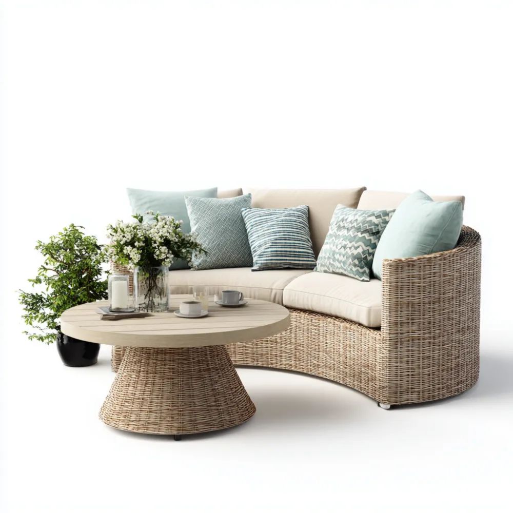 Garten-Sofaset Rattan 200x95x60 cm – Beige/Natur – Moderner Stil
