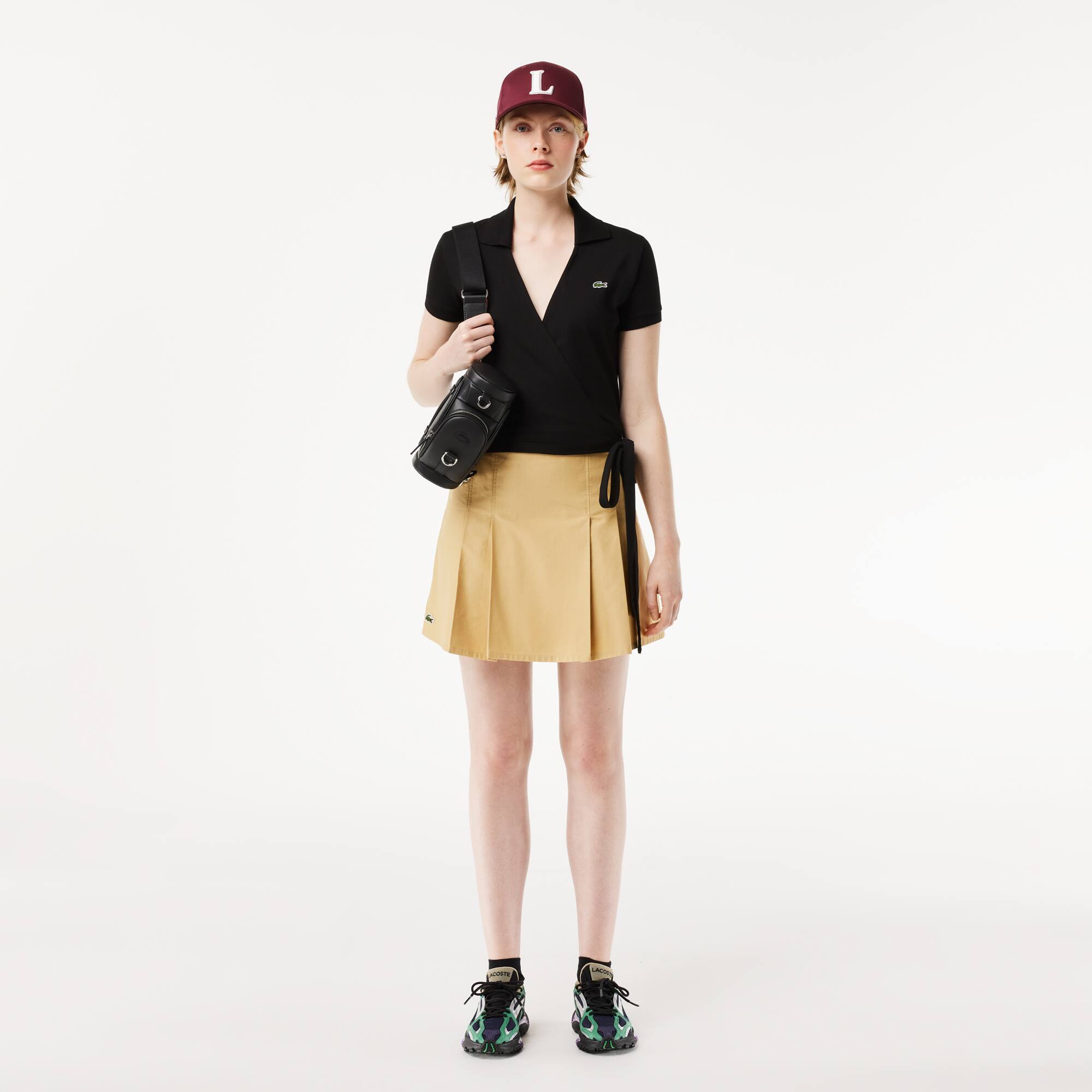 Überkreuztes Poloshirt aus Stretch-Piqué Kurze Ärmel - Schwarz - Lacoste - Damen