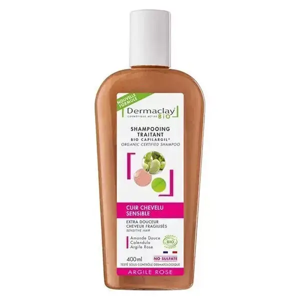 Shampoo de Tratamento Orgânico Dermaclay para Couro Cabeludo Sensível com Argila Rosa 400ml