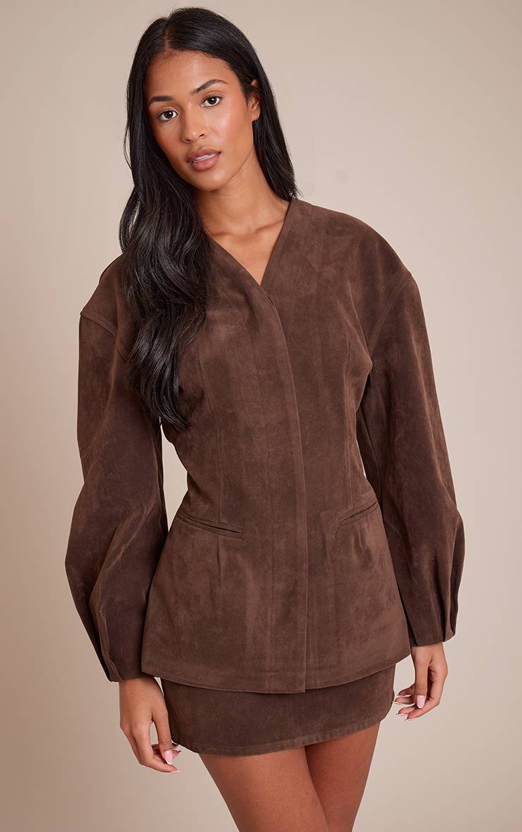 Marron Foncé Ensemble Coordonné Mini-jupe En Daim Tall