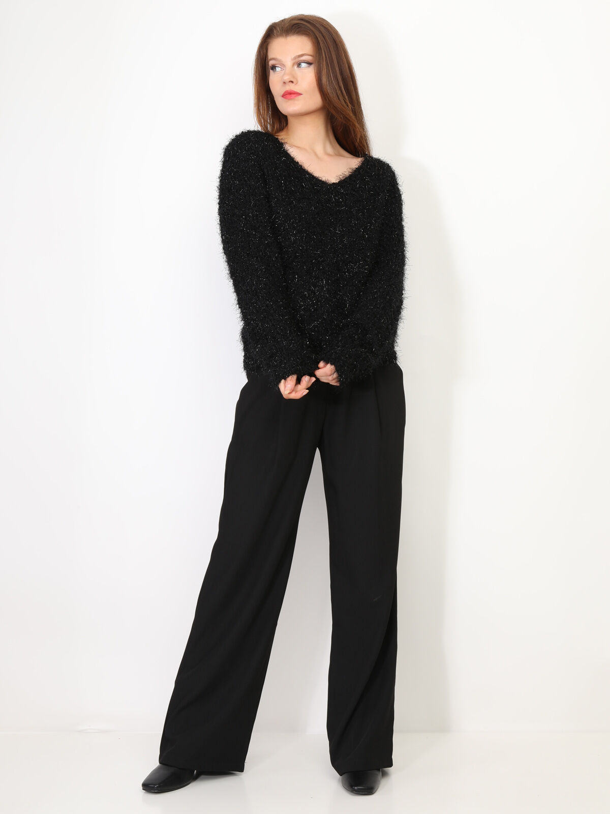 Pull duveteux avec fils brillants- Noir
