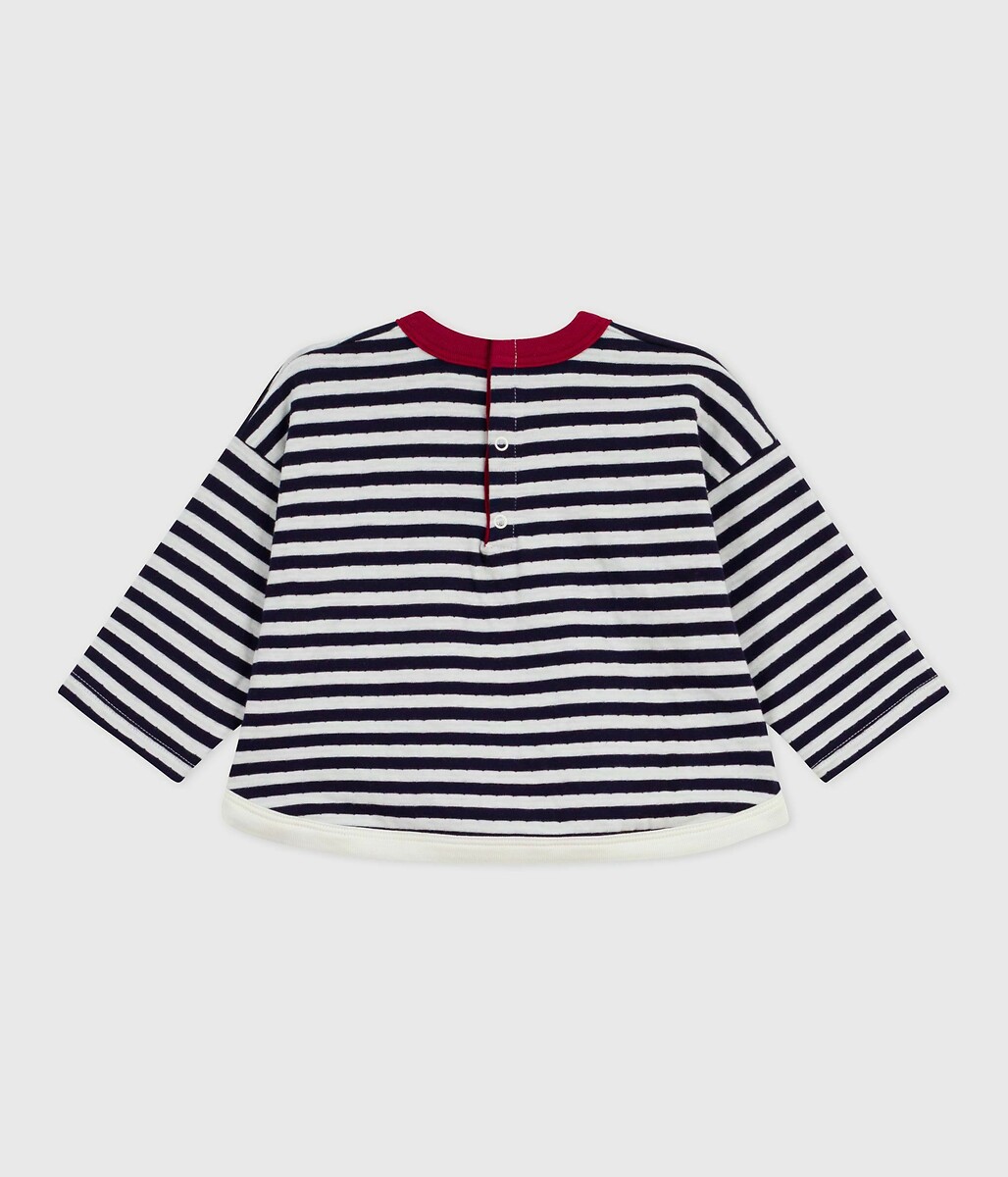 PETIT BATEAU<br>Camiseta infantil de algodão de manga comprida, listrada