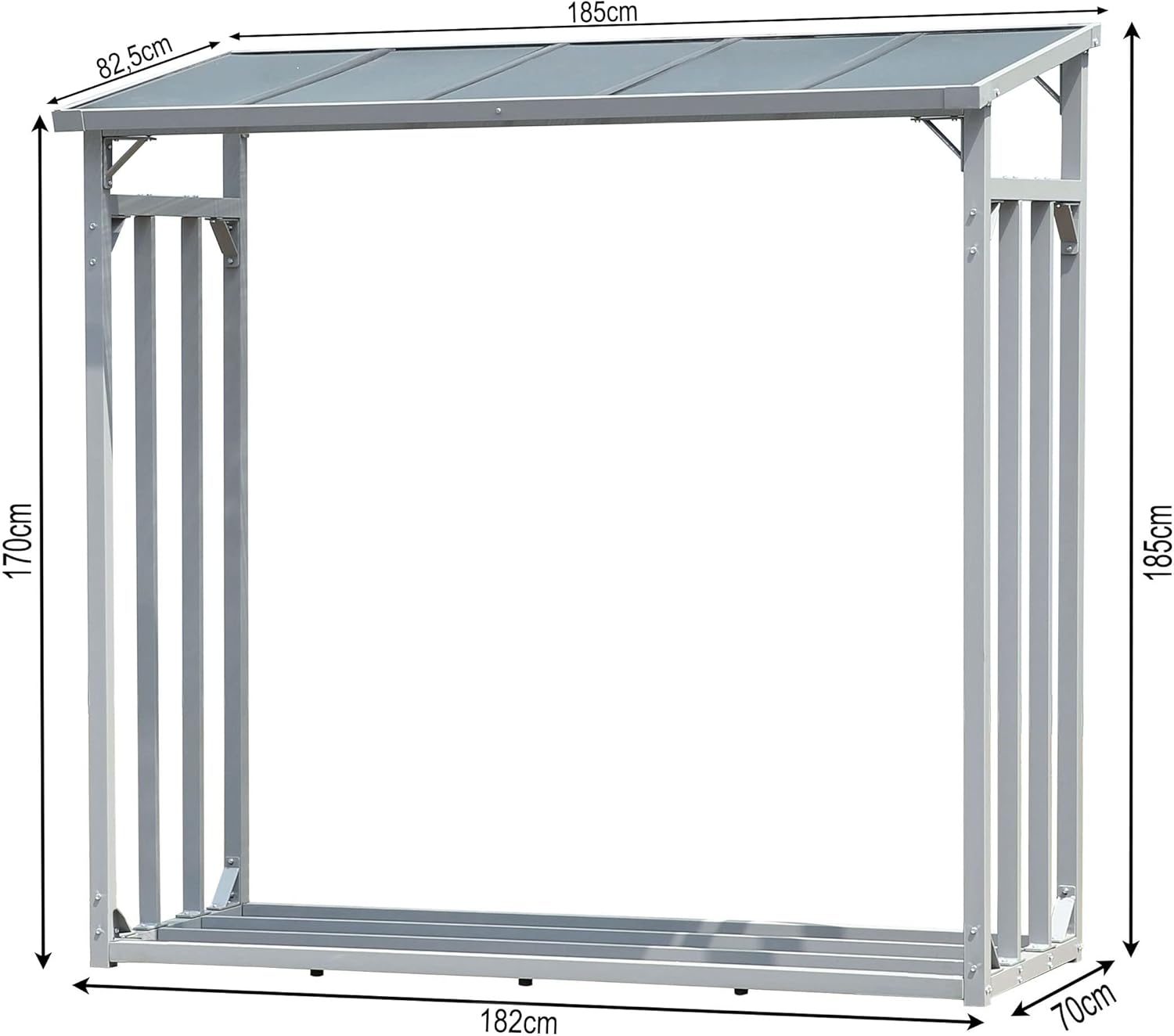 QUICK STAR Aluminium Kaminholzregal XXL 185 x 70 x 185 cm Garten Kaminholzunterstand 2,3 m³ / 3,5 SRM Kaminholzlager Stapelhilfe Aussen