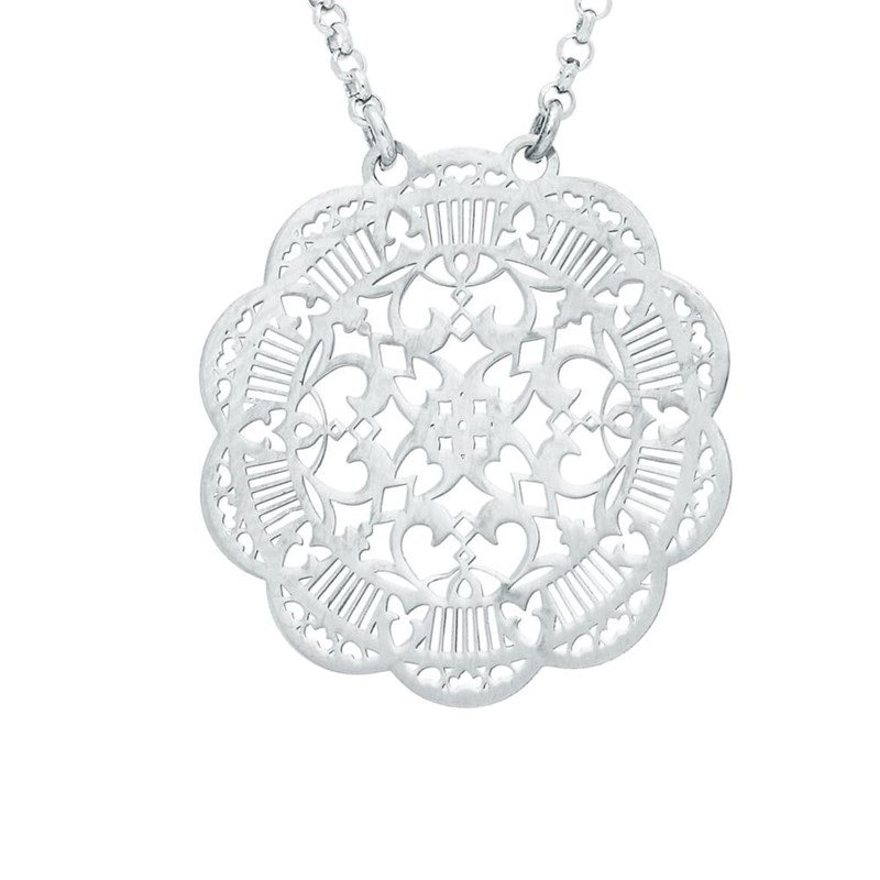 Collier Argent Rond Acanthe Rhodie