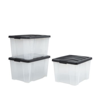 IRIS Handybox Opbergbox - 30L - Kunststof - Transparant/Zwart - Set van 3