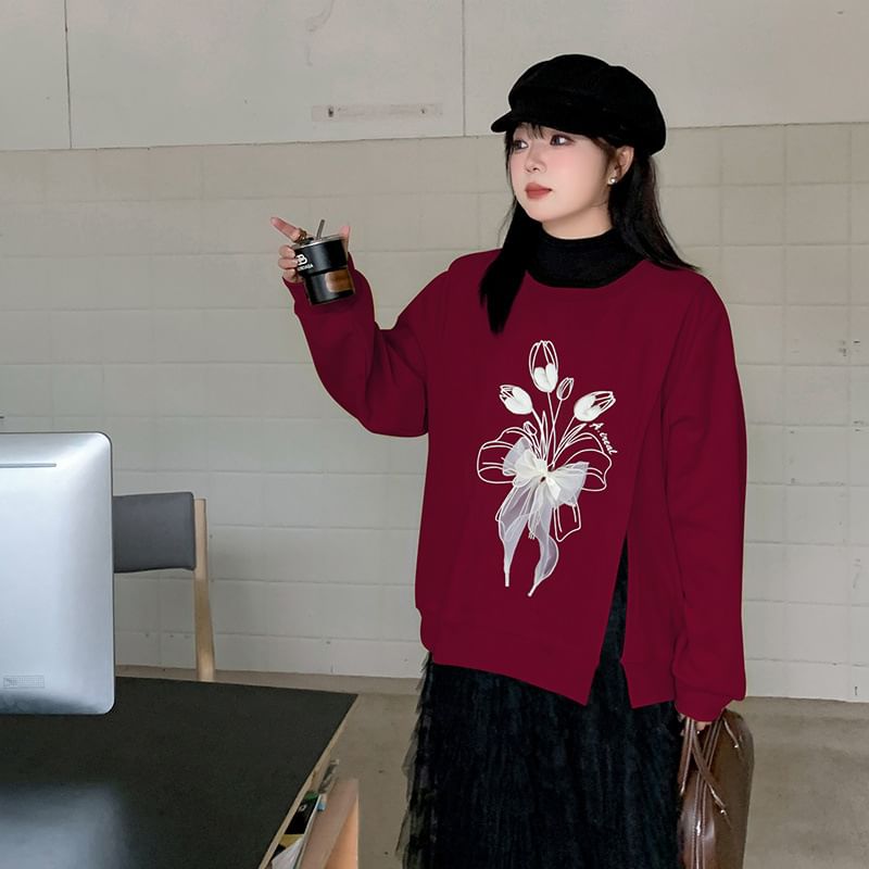 Ashteroid - Sweatshirt met ronde hals en bloemenprint en split
