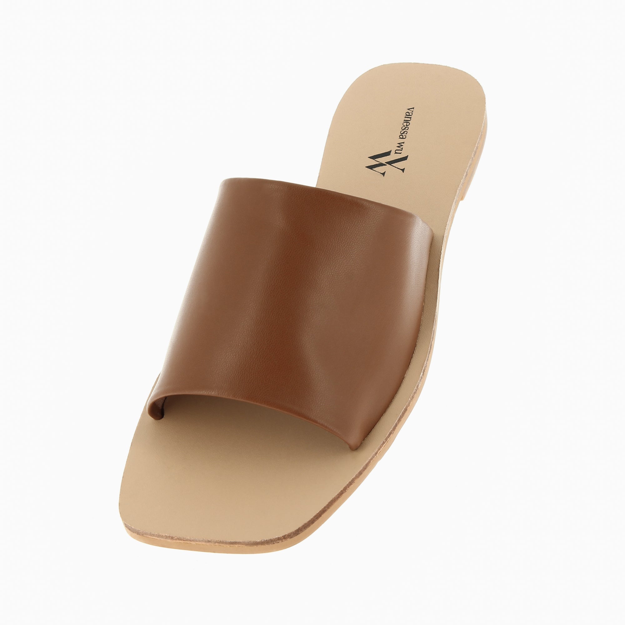 Sandales plates-Mules plates Sandra à large bride camel