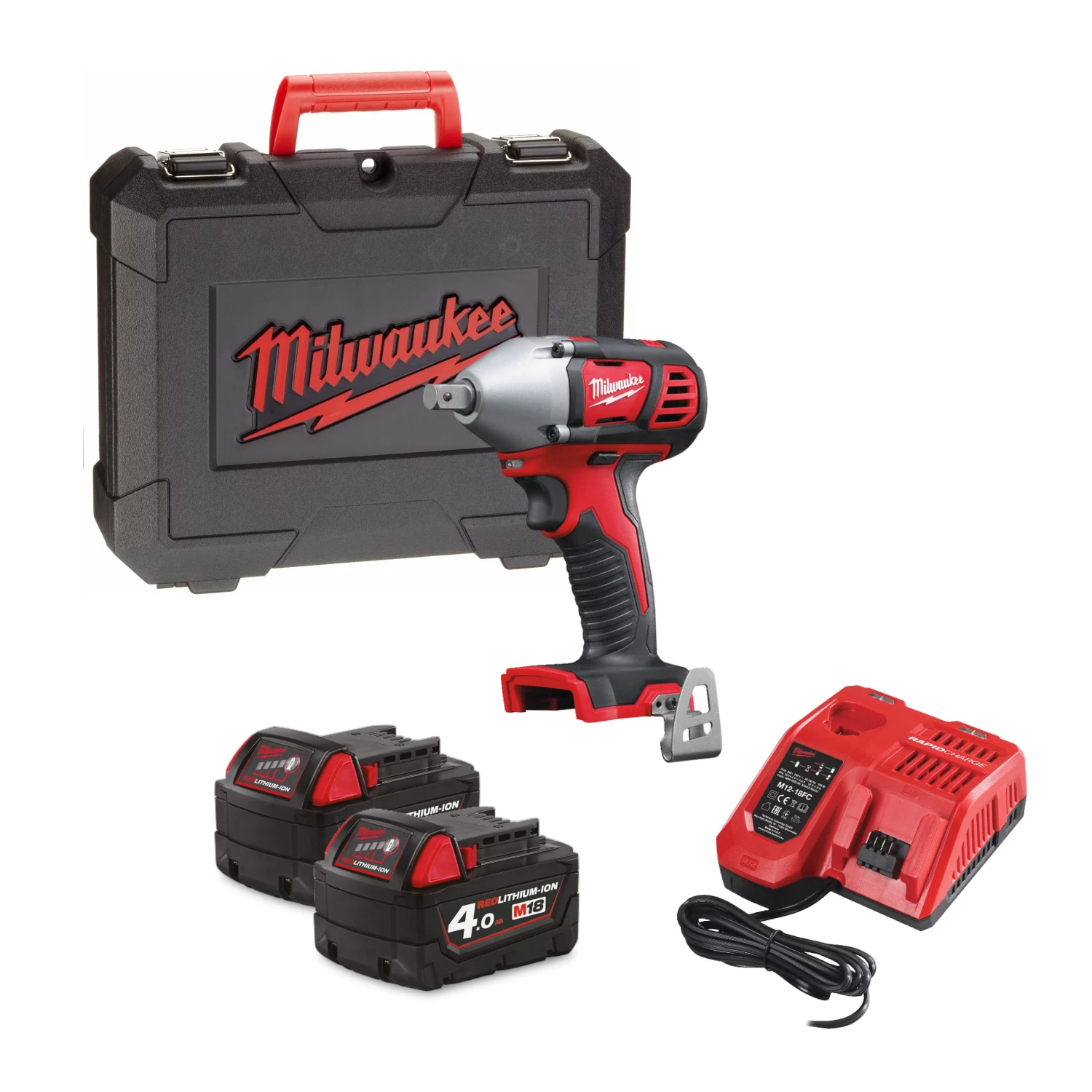 Milwaukee M18 BIW12-402C 18V Li-Ion Accu slagmoersleutel set (2x 4.0Ah accu) in koffer - 240Nm - 1/2