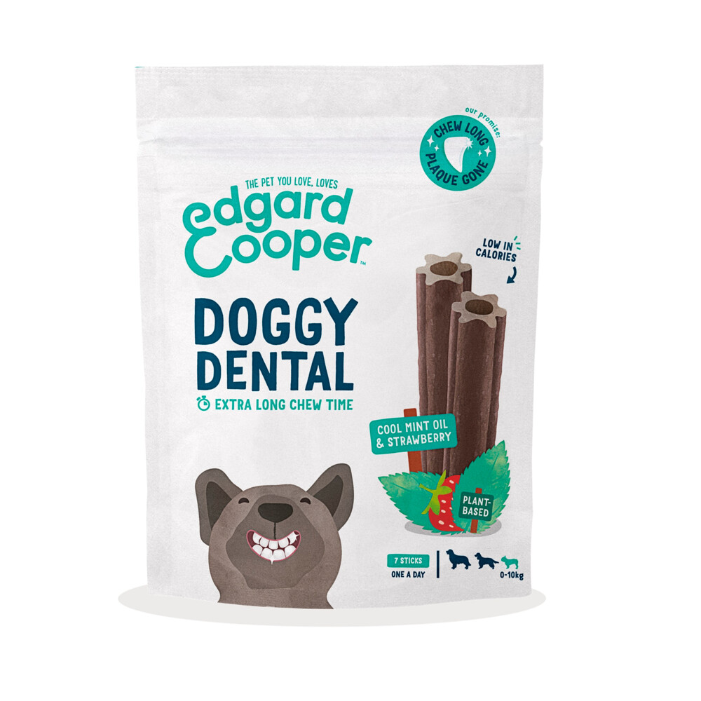 4x Edgard & Cooper Doggy Dental Sticks Small Aardbei - Frisse Muntolie