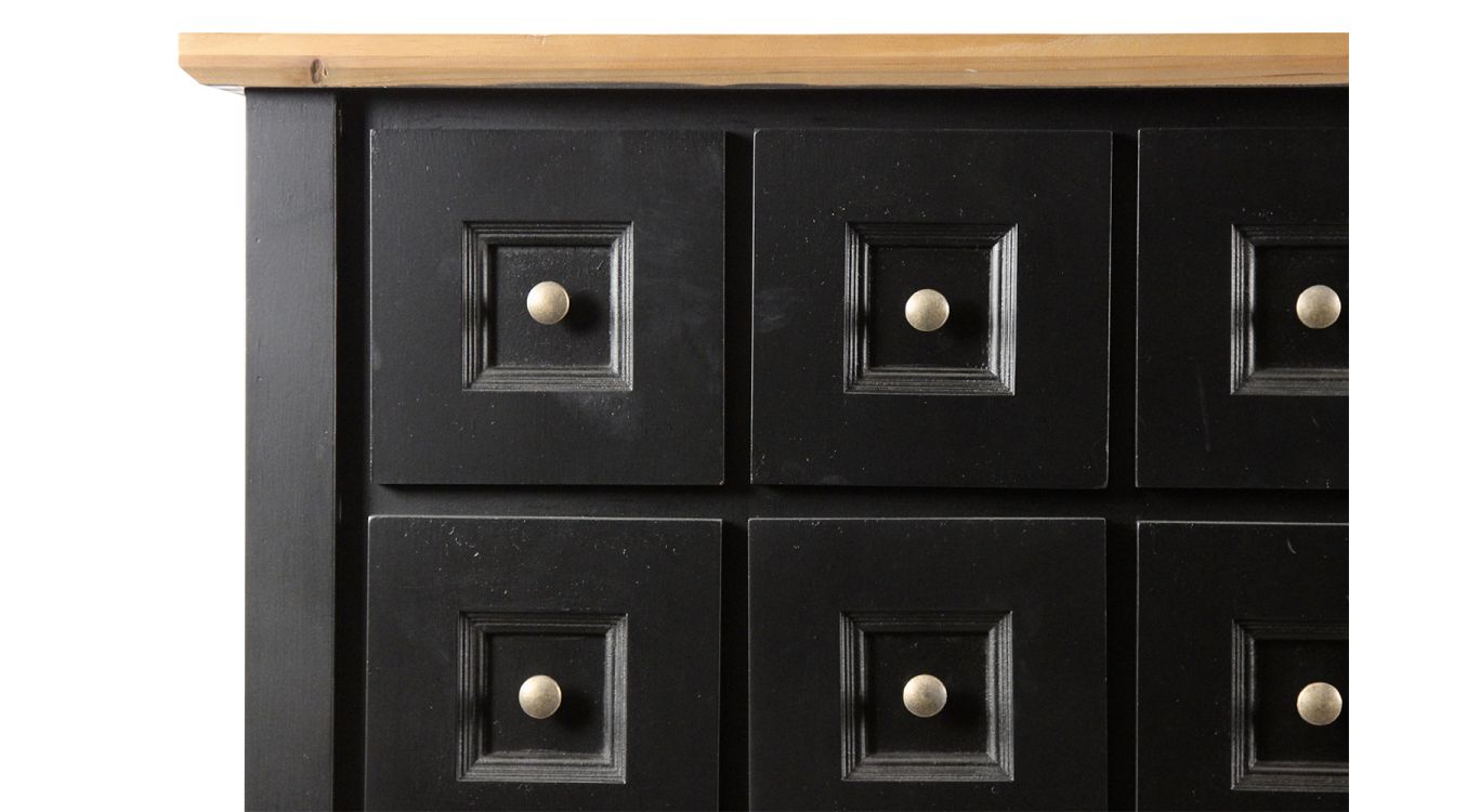Bahut grainetier 16 tiroirs bois noir 100x49x95,5cm - bois-mdf