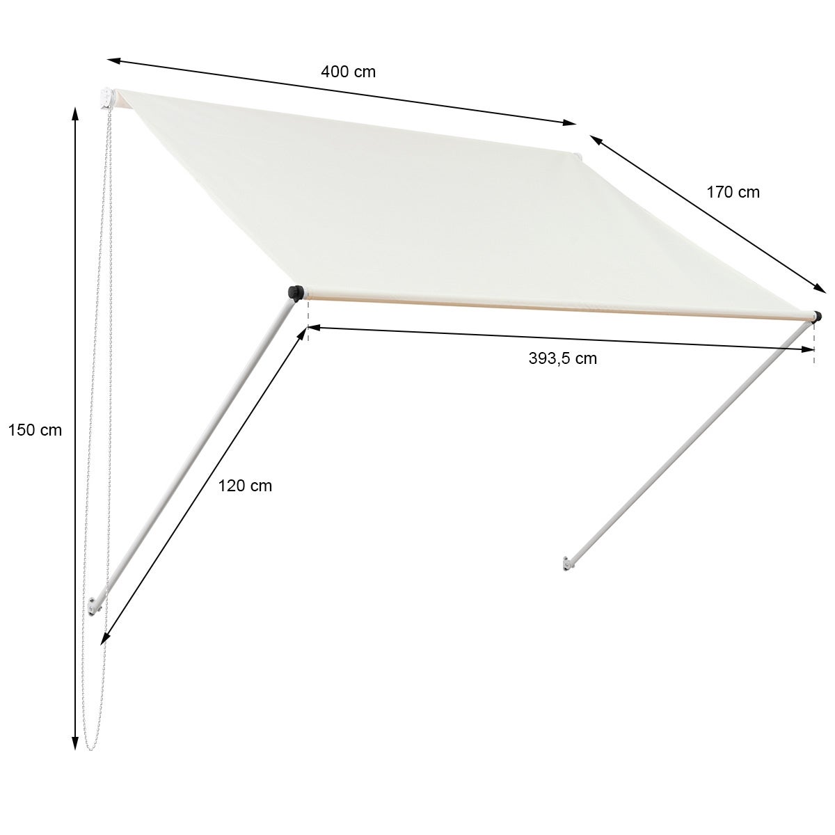 ML-Design Zonnescherm 400 x 120 cm, Beige, 50+ UV-bescherming, Gemaakt van metaal en polyester, Kabelkatrol, Raamzonwering, Uittrekbaar klemscherm Balkonscherm Spanscherm Zonnescherm Windscherm
