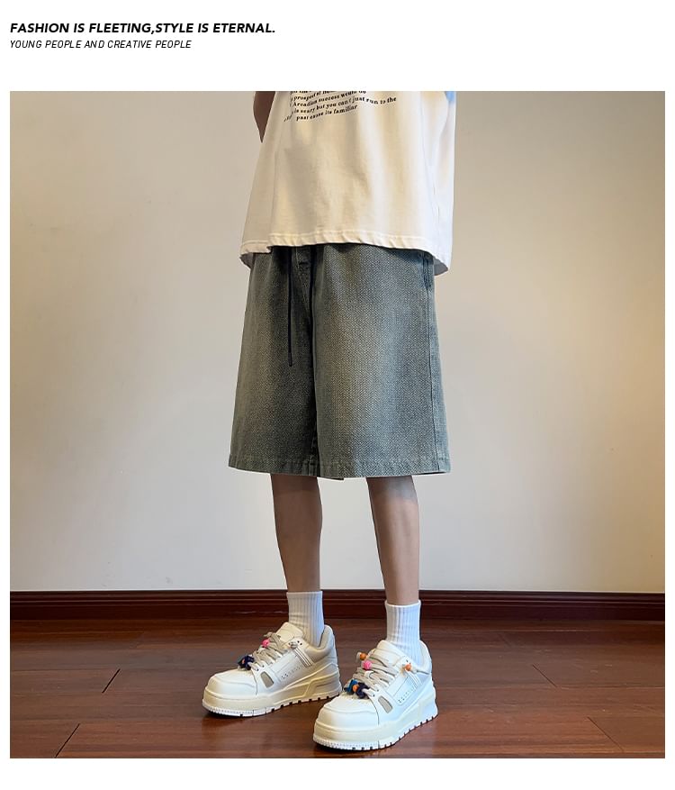 Posive - Gewassen denim shorts met trekkoordtaille