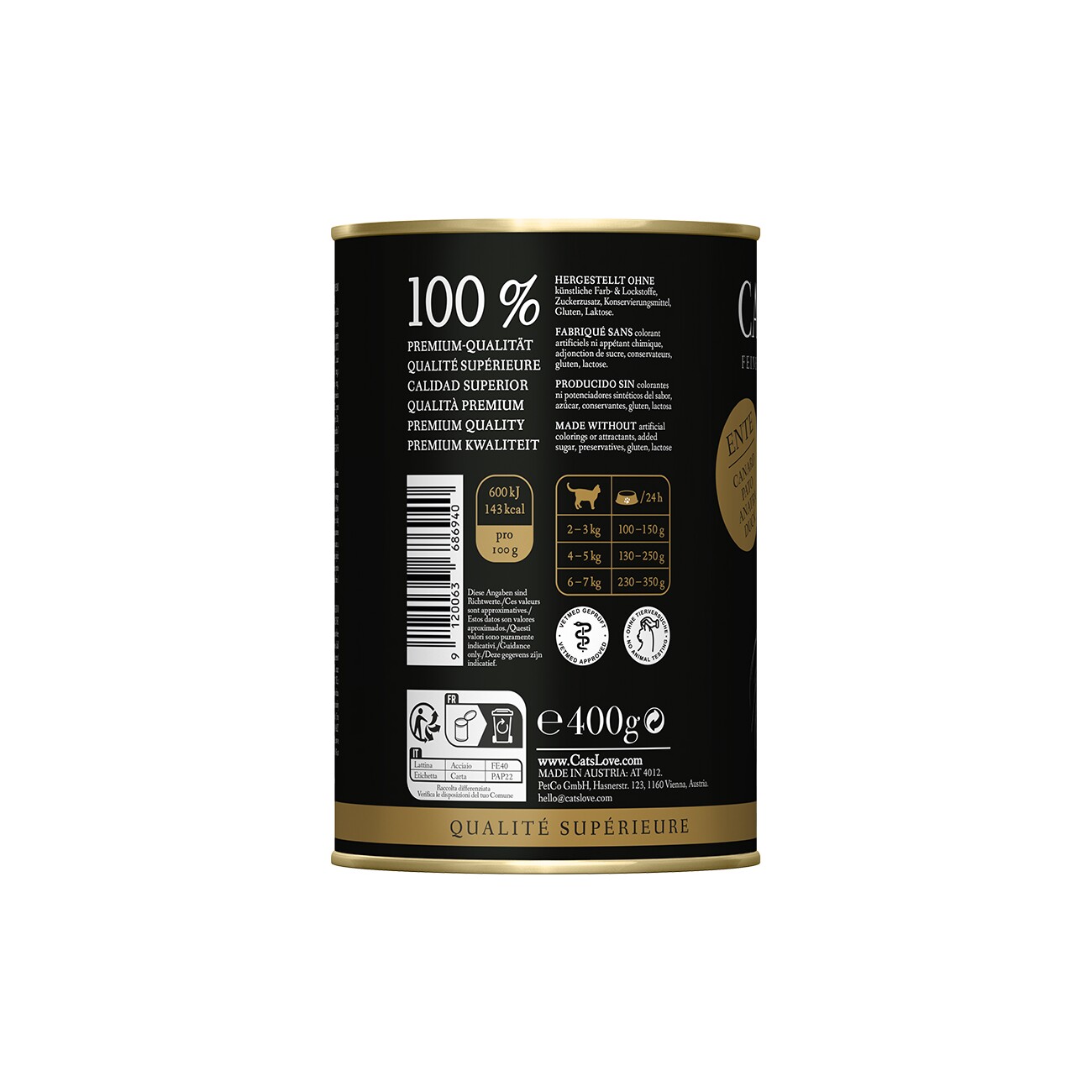 CAT'S LOVE Nassfutter Katze Senior Ente 6x400 g